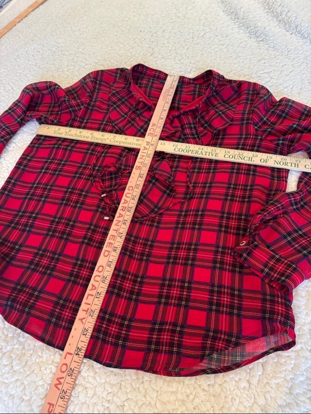 Tommy Hilfiger Red and Black Plaid Button-Front Blouse, size medium - Picture 8 of 9